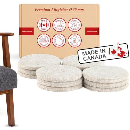 Feltrini Adesivi Ultra-Durevoli per Sedie e Mobili, 50 mm di Diametro, Set da 12 Pezzi, Marrone Chiaro - Protezione Pavimento Made in Canada