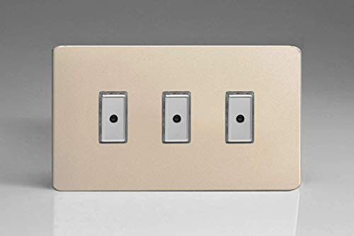 Varilight Eclique 2 3-Gang 1-Way Remote/Tactile Touch Control Master LED Dimmer Light Switch 3 x 0-100W (Max 10 LEDs) Satin Chrome JDNE103S