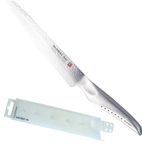 Global Sai de M04 Couteaux à pain 17 cm forgé avec marteau frappe Design avec prymo. de® Protection de lame, A) Messer OHNE Gravur