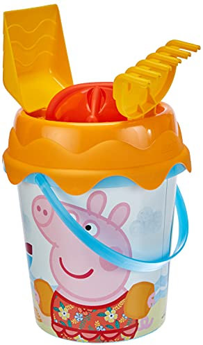 Simba 40248 Peppa Wutz Strandeimer mit Schaufel, Rechen, Form und Sieb, 17 cm