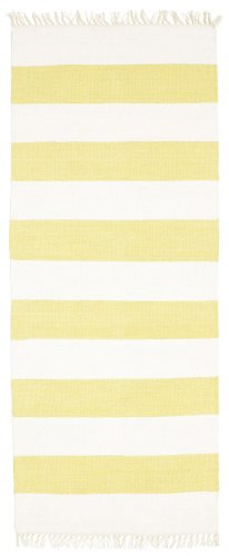 RugVista Cotton Stripe Teppich, 80 x 200 cm, Gelb | Kelim, Rechteckig, Mittlerer Stapel, Nur chemische Reinigung