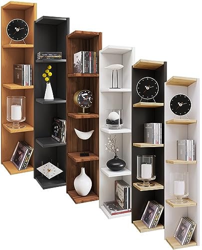 VCM Holzregal stehend | platzsparendes Regal | Maße: H. 97 x B. 15 x T. 17 cm | Elegantes Regal stehend | Aufbewahrungsregal | Bücherregal - Honsa