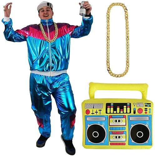 I LOVE FANCY DRESS RAPPER SHELL SUIT KOSTÜM VERKLEIDUNG=MIT UND OHNE ZUBEHÖR=HIP HOP SHELL SUIT =SCHLECHTER GESCHMACK PLASTIK ANZUG=FASCHIN KARNEVAL=RADIO+LARGE