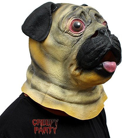 CreepyParty Halloween Kostüm Party Tierkopf Latex Maske Mop Hund Bulldogge