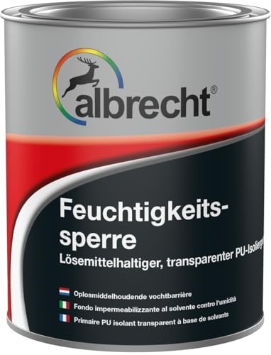 Albrecht Feuchtigkeitssperre 750 ml | Farblos glänzend | PU-Isoliergrund für Außenbereich | Schützt vor Feuchtigkeit | Abriebfest & Chemikalienbeständig
