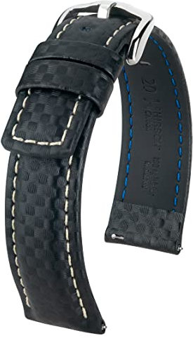 HIRSCH Carbon L, 100m Water-Resistant, cuir high-tech, 50 noir, 22 mm, boucle acier