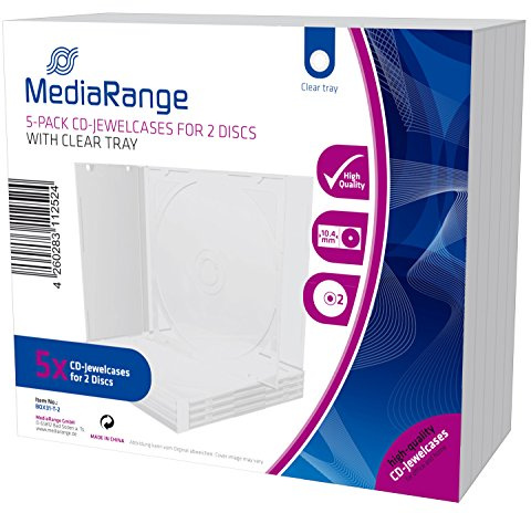 MediaRange CD-Jewelcase 2 Discs 10,4mm transparentes Tray 5er-Pack | 5er-Pack | transparentes Tray | Booklet-Halter | für 2 Discs