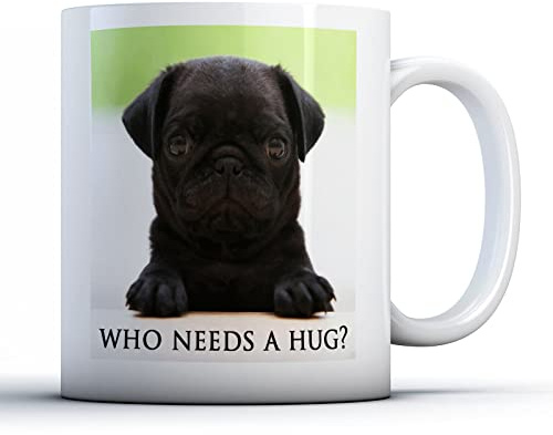 Finger prints - Black Pug Puppy Who Needs A Hug? - Printed Mug, Ceramic, 11fl.oz.