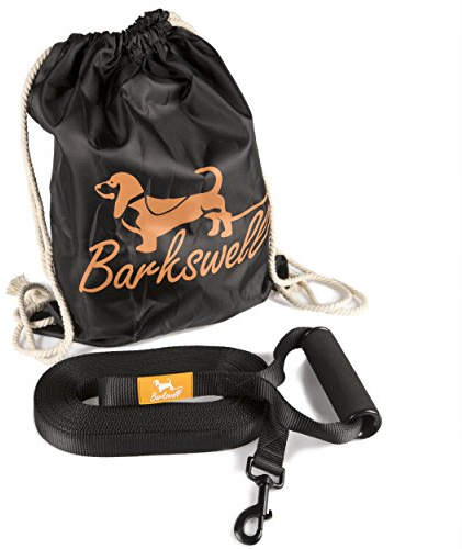 Barkswell Dog Training Lead - 30 Foot Long Line, Padded Handle, Carry Bag | Strong nylon, 1 inch wide - foam padded barrel handle - free carry bag - recall & puppy training - 9 metres / 30 feet