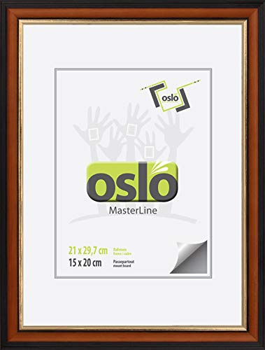 Bilderrahmen 21x30 (21x29,7 - exakt Din A4 urkundenformat) braun, Innenrand goldfarben, massiv Holz (FSC®-zertifiziert), zum Hinstellen oder Aufhängen, Echtglas, Urkundenrahmen Holz, Antikoptik