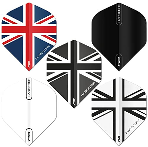 RED DRAGON Hardcore Union Jack Auswahlpackung Extra Dicke Standard Dart Flights - 5 Sätze pro Packung (15 Dart Flights insgesamt)