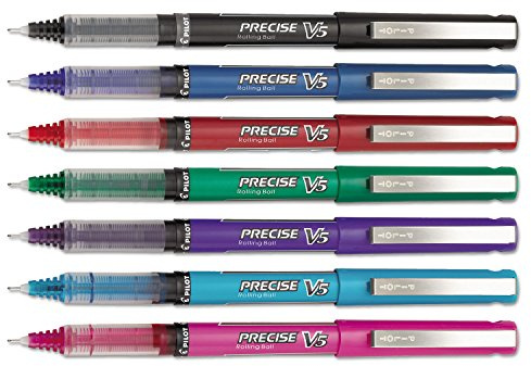 PILOT Precise V5 Stick Liquid Ink Rolling Ball Stick Pens, Extra Fine Point (0.5mm) Assorted Ink Colors, 7-Pack Pouch (26015)