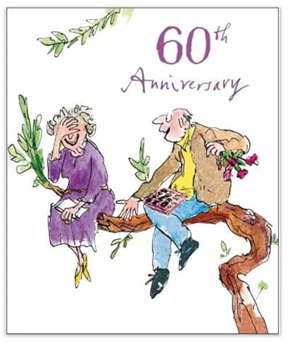 Woodmansterne 60th Diamond Anniversary Card - Funny Quentin Blake Illustrated Couple Design - Happy 60th Anniversary Card for Parents, Friends or Family