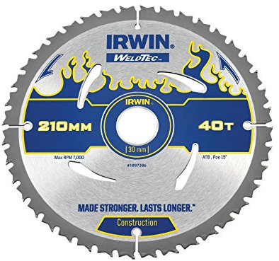 IRWIN IRW1897386 210 x 30mm 40-Teeth Weldtec Circular Saw Blade with ATB Tooth Grind