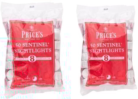 Price's Candles 2 x 50 Pack Sentinel Range 8 Hour Tealights Bags | Perfect Long Burning Tea Lights for Home, Catering or General Use | 100 Standard Size Long Burning Tea Lights