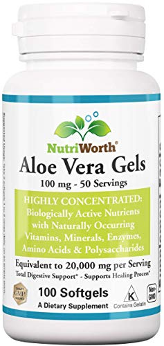 NutriWorth Aloe Vera Supplement - Made with Organic Aloe Vera 100 Softgels