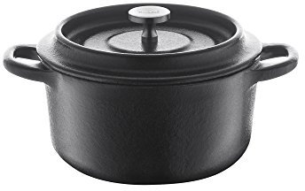 Berndes 034141 de Hierro Fundido Asador Mini Cocotte con Tapa de Hierro Fundido esmaltada, 0,35 l, 10 cm, Redondo, Negro