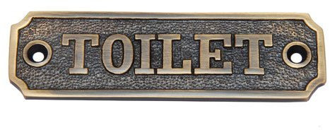 Adonai Hardware Medium Toilet Brass Door Sign - Antique Brass