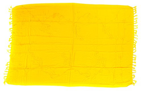Sarong Pareo Wickelrock Strandtuch Tuch Wickeltuch Handtuch - Blickdicht - ca. 185cm x 115cm - Gelb Einfarbig mit Stickerei Big Size Handgefertigt inkl. Kokos Schnalle in runder Form
