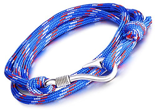 Infinite U Punk Nautical Fish Hook Womens Mens Wrap Bracelet Braided Colorful Nylon Rope Alloy 4-Strands Bracelet Charm Wristband Bangle