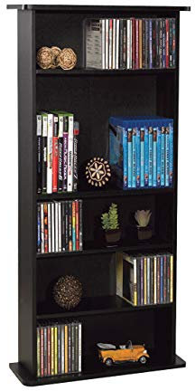 Atlantic Drawbridge Media Storage Cabinet - Organize optical media, up to 240 CD, or 108 DVD, or 132 BD/Video Games, Adjustable Shelves, PN 37935726 in Black