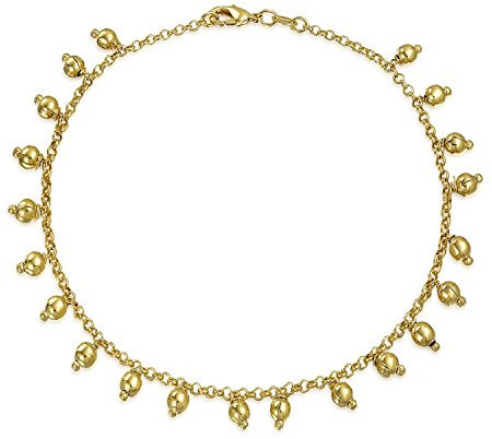 Bling Jewelry Bollywood Boho Traditionelle Indische Payal Multi Dangle Perlen Ball Charme Fußkettchen Knöchelarmband Für Frauen Teens 18K Vergoldet 9,5 Zoll