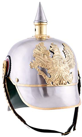 Battle-Merchant Pickelhaube Preußen 1889 Kürassierhelm, Stahl | Replik 19. Jh., mit Lederinlay, Mittelalter Helm für Reenactment, LARP, Historische Darstellungen & Fantasy Cosplay