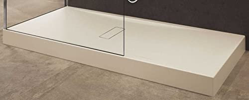 Piatto Doccia Appoggio Pavimento Novellini Custom Beige Misura 180x80 Spessore Altezza 12 cm Piletta Scarico Inclusa Rialzato Stabile Resistente Lastra Acrilico resinato Resina Pannello Zona Alto