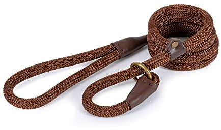 Ancol Deluxe Collection Timberwolf Rope Slip Lead for Dogs - Rich Chocolate Brown Nylon with Handcrafted Sewn Ends - Durable Outdoor Walking Lead for Pets - 1.5m x 12mm