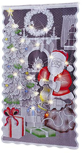 Linsition Weihnachten Vorhänge Tür Scheibengardine Weihnachtsmann Gardine Spitze Vorhang Weihnachtsmann Gardine Spitze Vorhang Weihnachtsgardine Für Küche Badezimmer ?Ohne Lichterket? 213×102cm