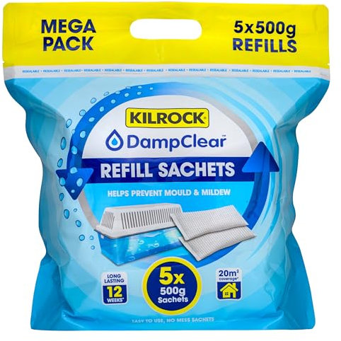 Kilrock Damp Clear Moisture Trap Refill - Pack of 5 x 500 grams - Moisture Absorbers - for air quality, reduces damp odours & damage