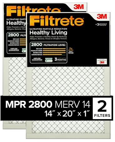 Filtrete 14x20x1 Air Filter, MPR 2800, MERV 14, Healthy Living Ultrafine Particle Reduction 3-Month Pleated 1-Inch Air Filters, 2 Filters
