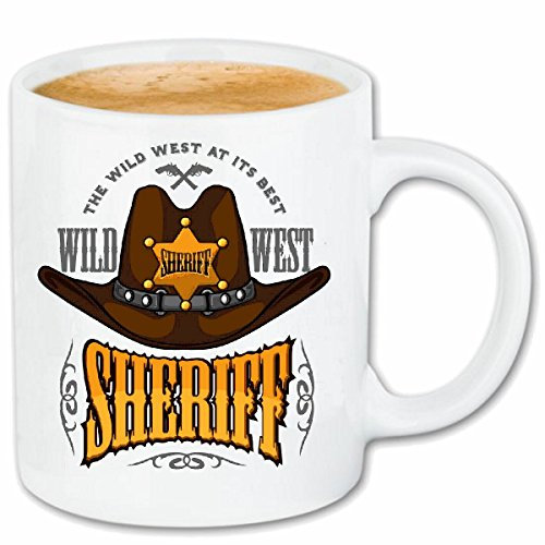 Reifen-Markt Tasse à café Cowboys du Far West Sheriff Indiens Western Indian Red Chief Western Indiens Céramique 330 ML en Blanc