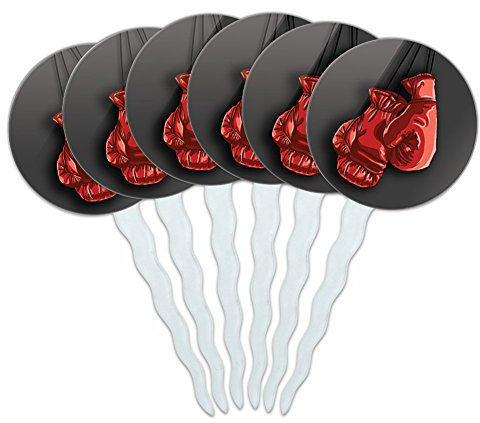 Set of 6 Cupcake Picks Toppers Decoration Sports and Hobbies - Boxing Gloves Boxer