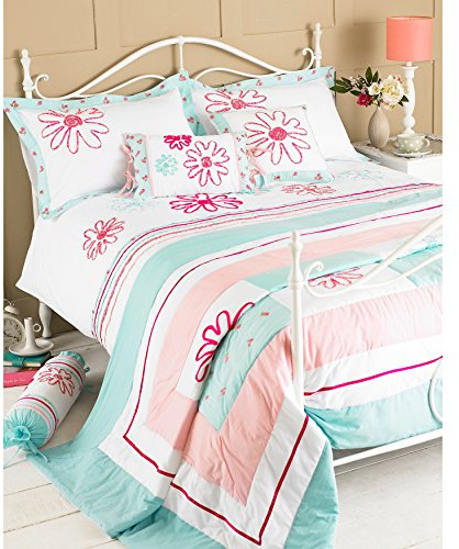 Riva Paoletti Harriet Duck Egg/Pink Bedspreads, 240 x 260 cm, Cotton, Blue