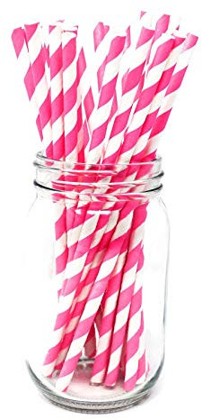 Picture Perfect Party Paper Drinking Straws [Pack of 25] Striped Birthday Parties, Weddings, Christmas Decorations, Valentines Tableware (Hot Pink Stripes)