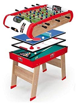 Smoby - Calcetto, 760064001, + 8 Anni, Multigioco 4 in 1 con Stabile Struttura in Legno, Dotato di Aste con Maniglie Ergonomiche