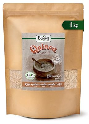 Biojoy Semillas de quinoa BIO, blancas, enteras y crudas, 1 kg | De Perú, ideales para ensalada, muesli, cocinar o germinar, Chenopodium quinoa L.