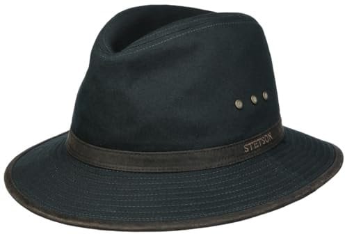 Stetson AVA Cotton Outdoorhut - Traveller-Hut Herren - Australienhut mit UV-Schutz (40+) - Baumwollhut Frühjahr/Sommer - Herrenhut dunkelblau L (58-59 cm)