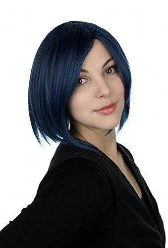 Prettyland Damen 30cm Kurze BOB Glatte Kurzhaare-Perücke Dunkel-Blau Strähnen schwarz-Blau C147