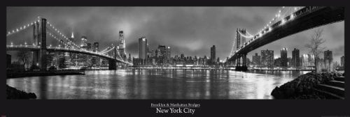 New York Manhattan Brooklyn Bridge Türposter XXL-Poster schwarz-Weiss Foto - Grösse 158x53 cm