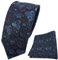 TigerTie schmale Designer Krawatte + Einstecktuch in türkis ozeanblau schwarz grau paisley