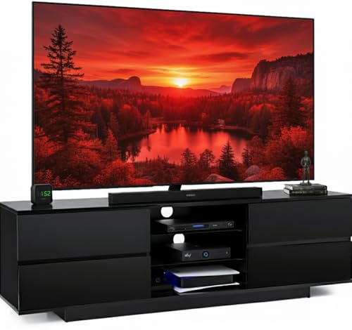Centurion Avitus Gloss Black with 4-Black Drawers & 3-Shelves 32-65 Flat Screen TV Cabinet