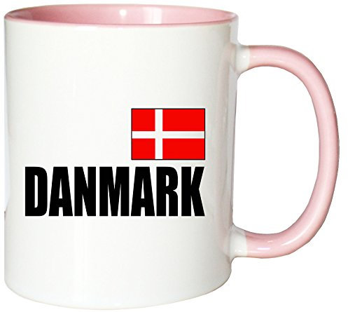 Mister Merchandise Kaffeetasse Danmark Fahne Flag Teetasse Becher, Farbe: Weiß-Rosa