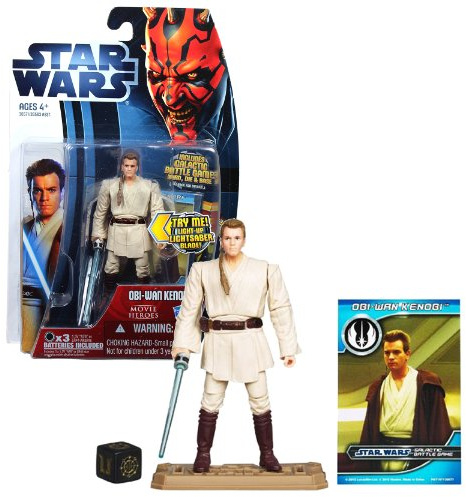 Hasbro Star Wars Movie Heroes Galactic Battle Game Series 10,2 cm große Action-Figur - MH16 OBI-WAN KENOBI mit beleuchteter blauer Lichtschwertklinge, Kampfspielkarte, Würfel und Figuren-Präsentationsbasis
