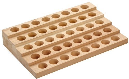 Bachblütenständer für 20ml Flaschen - Treppe für Homöopathie-Flaschen aus massivem Kirschholz - für 40 Flaschen 20ml mit einem max. Ø von 30mm - Maße: 355 x 210 x 60 mm (BxTxH) - Lochdurchmesser: 30 mm, rund *** Aufbewahrung, Bachblüten, Essenzen, Flaschen, Apothekerflaschen, Tropferflaschen, Homöopathie ***