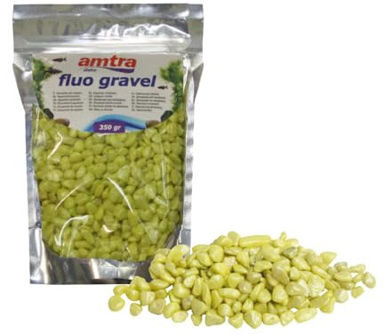 Amtra Fluo Kies, 350 g, gelber Keramikkies für Süß- und Salzwasser, Aquarium-Dekoration, puderfrei, gelb