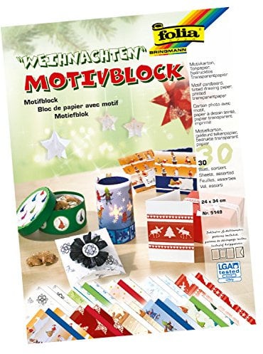 folia 5149 - Motivblock Weihnachten II, 24 x 34 cm, 30 Blatt, sortiert, 10 x Motivkarton, 10 x bedrucktes Transparentpapier, 10 x Tonpapier, für vielfältige Bastelarbeiten