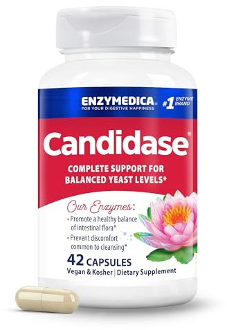 Enzymedica Candidase, Candida Cleanse Support with Cellulase & Protease Enzymes, Yeast Balance & Gut Microbiome Supplement, Gentle Formula, 42 Vegan Capsules, Gluten-Free, SOYA-Free, Non-GMO