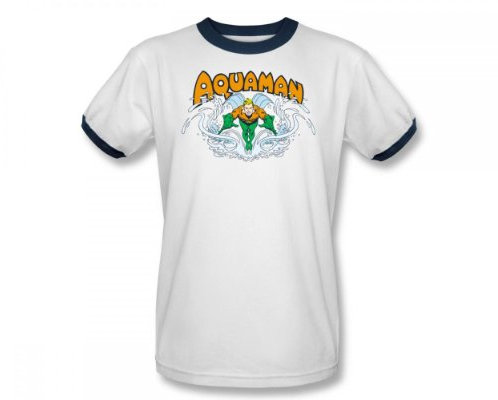 Aquaman - Splash Adult Ringer Kurzarm T-Shirt in Weiß / Navy von DC Comics, Small, White/Navy